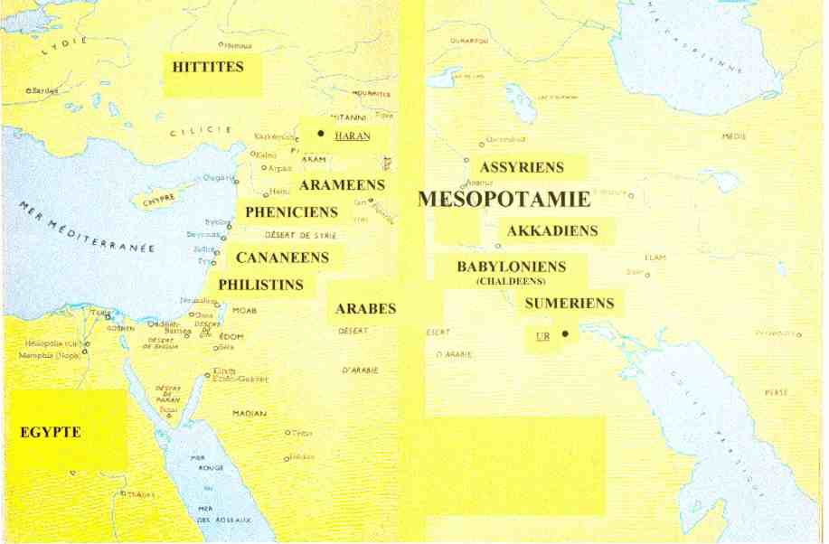 Les 2 noms de ville (voir les 2 points noirs) sont UR (au sud) et HARAN (au nord)