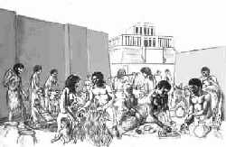 La vie urbaine et commerciale � Eridu avec son temple au fond